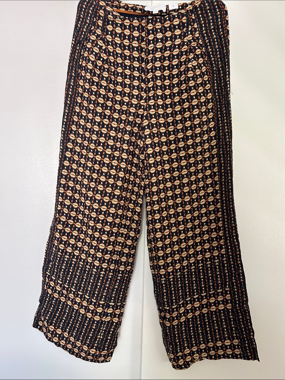 Anthropologie-Wide Leg Patterned Women’s Pants in Black and Tan